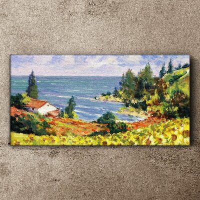 Seaside landscape with a house Canvas wall art