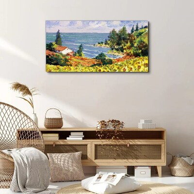 Seaside landscape with a house Canvas wall art