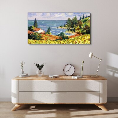 Seaside landscape with a house Canvas wall art