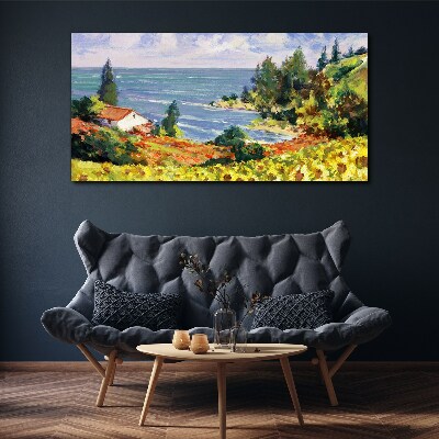 Seaside landscape with a house Canvas wall art