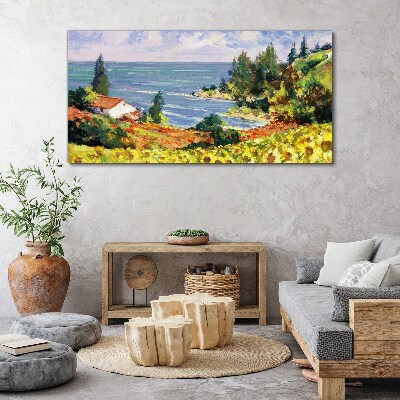 Seaside landscape with a house Canvas wall art