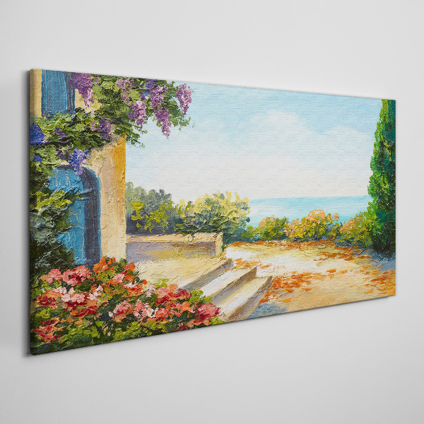 Seaside landscape with flowers Print on canvas