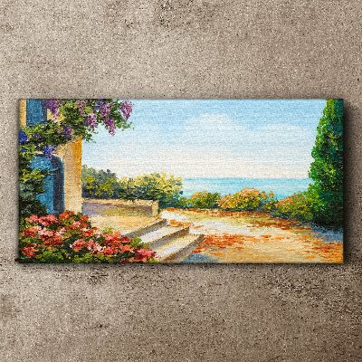 Coast flowers sea of ​​clouds Canvas Wall art