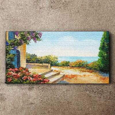 Seaside landscape with flowers Print on canvas