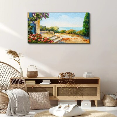 Coast flowers sea of ​​clouds Canvas Wall art