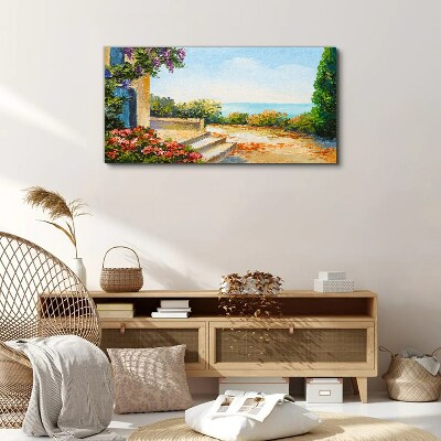 Seaside landscape with flowers Print on canvas