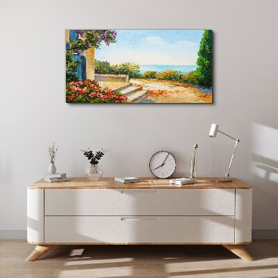 Seaside landscape with flowers Print on canvas