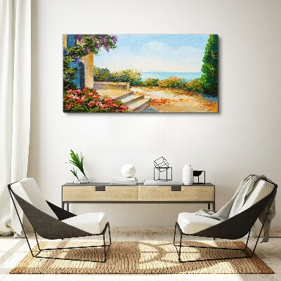 Seaside landscape with flowers Print on canvas