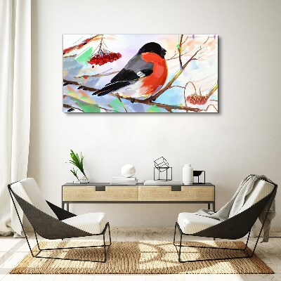 A happy bird on a branch Print on canvas
