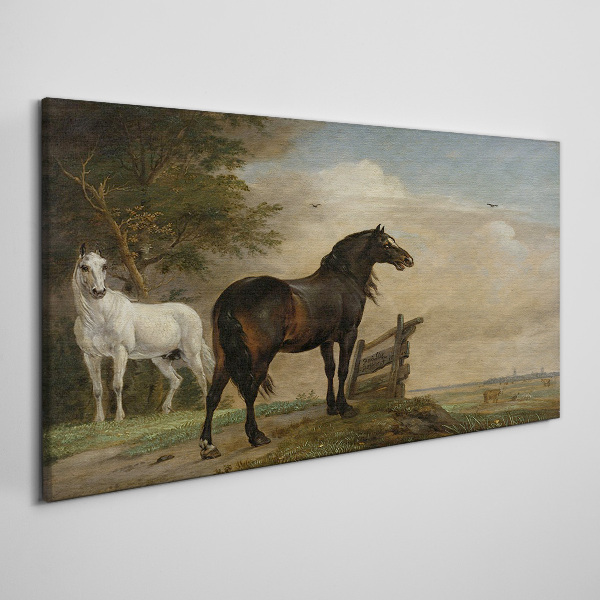 A peaceful landscape with horses Canvas wall art