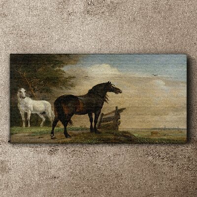 A peaceful landscape with horses Canvas wall art