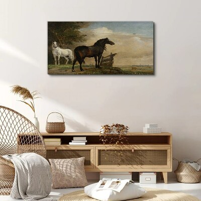 A peaceful landscape with horses Canvas wall art