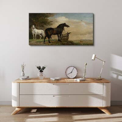 A peaceful landscape with horses Canvas wall art
