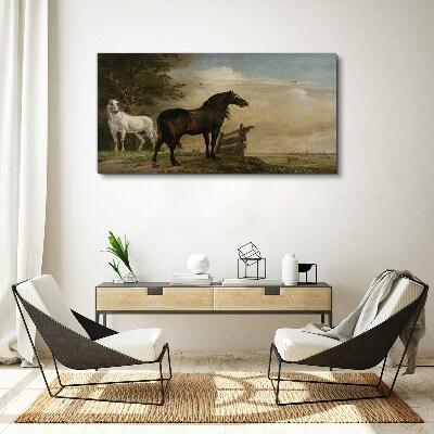 A peaceful landscape with horses Canvas wall art