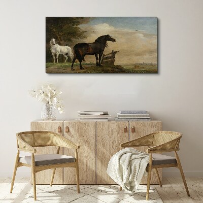 A peaceful landscape with horses Canvas wall art