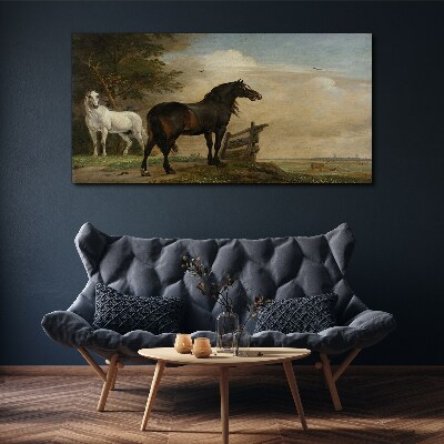 A peaceful landscape with horses Canvas wall art