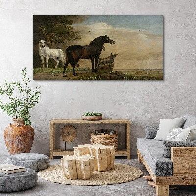 A peaceful landscape with horses Canvas wall art