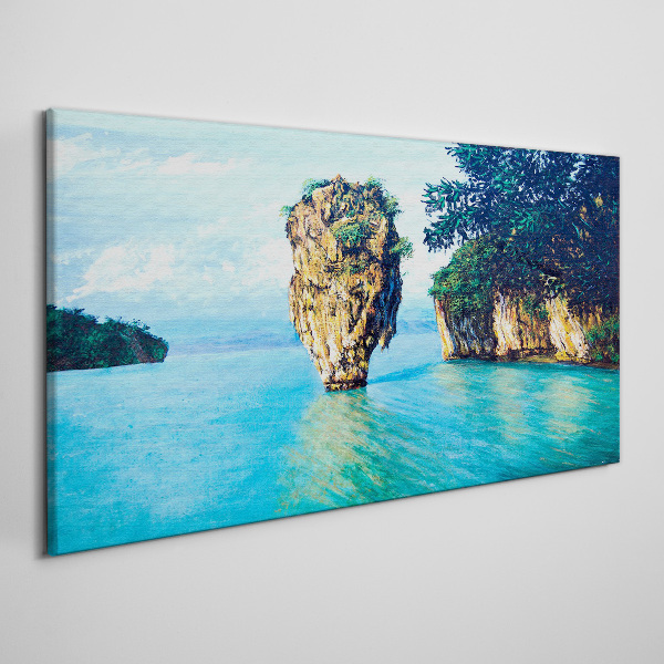 A quiet bay with a high rock Canvas wall art