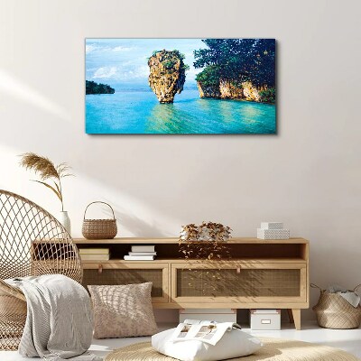 A quiet bay with a high rock Canvas wall art