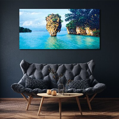 A quiet bay with a high rock Canvas wall art