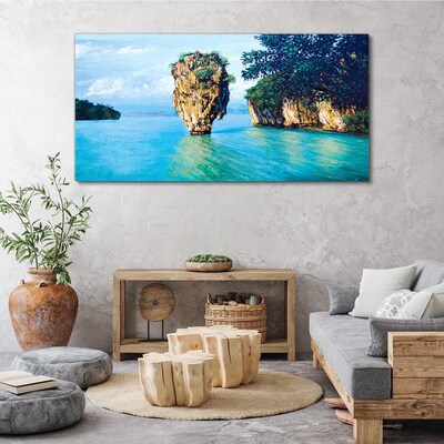 A quiet bay with a high rock Canvas wall art