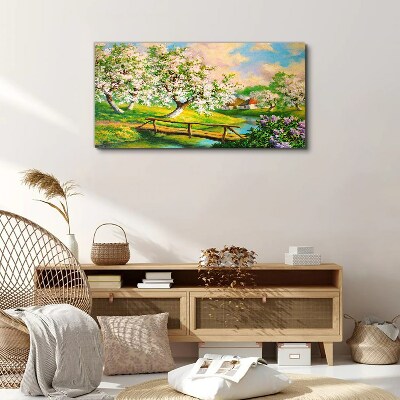 Spring landscape with a bridge Canvas wall art