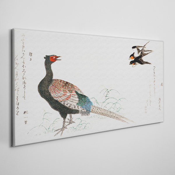 Peacock dance in spring landscape Print on canvas
