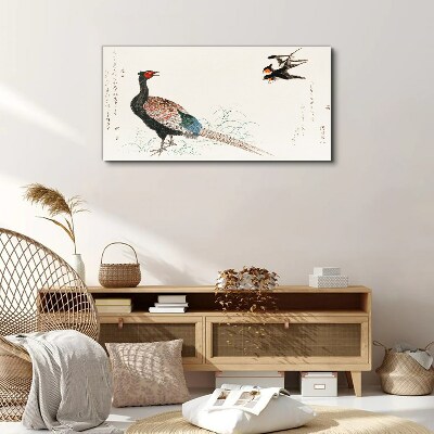 Peacock dance in spring landscape Print on canvas