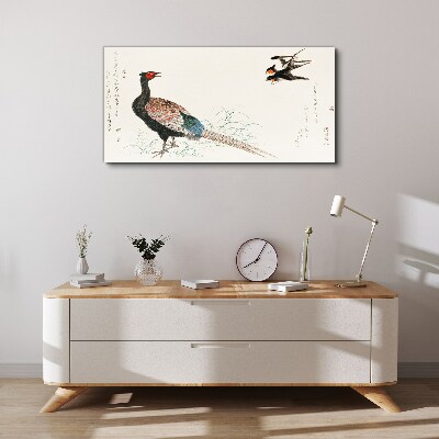 Peacock dance in spring landscape Print on canvas