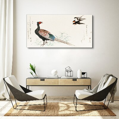 Peacock dance in spring landscape Print on canvas