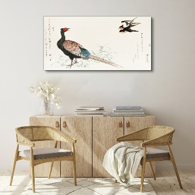 Peacock dance in spring landscape Print on canvas