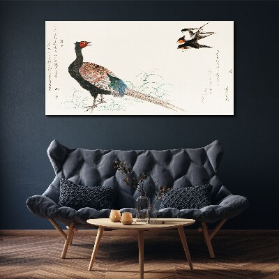 Peacock dance in spring landscape Print on canvas