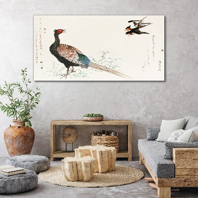 Peacock dance in spring landscape Print on canvas