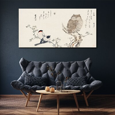 Animals birds owl branch Canvas Wall art