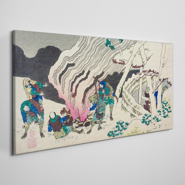 Winter landscape with people around the campfire Canvas wall art