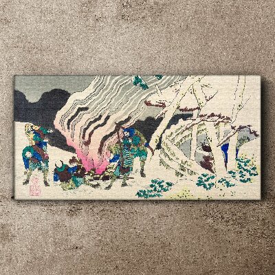 Winter landscape with people around the campfire Canvas wall art