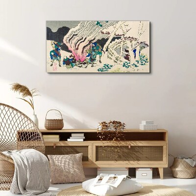 Winter landscape with people around the campfire Canvas wall art