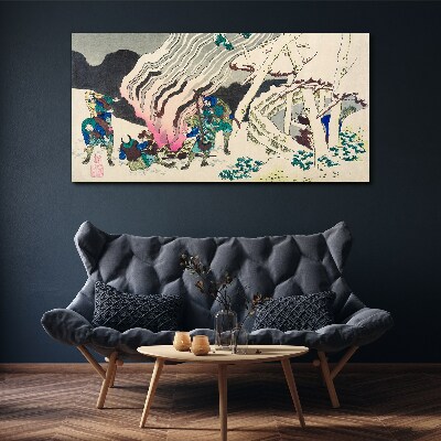 Winter landscape with people around the campfire Canvas wall art