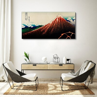 Fuji volcano in the colors of Japan Canvas wall art