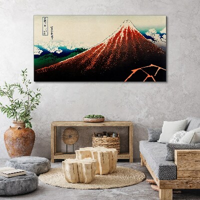 Fuji volcano in the colors of Japan Canvas wall art