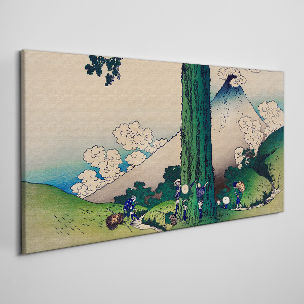 Japanese village with a volcano Print on canvas