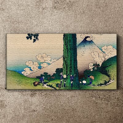 Japanese village with a volcano Print on canvas
