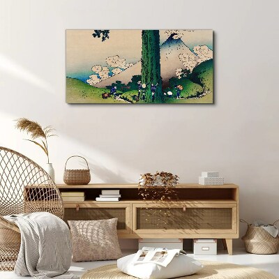 Japanese village with a volcano Print on canvas