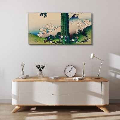 Japanese village with a volcano Print on canvas