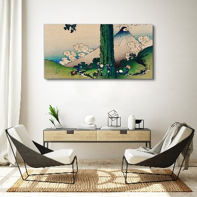 Japanese village with a volcano Print on canvas