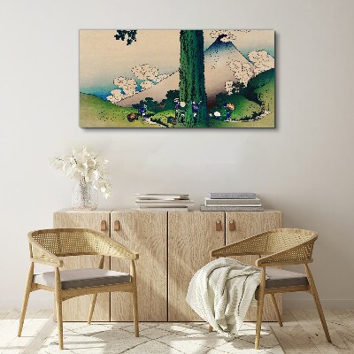 Japanese village with a volcano Print on canvas