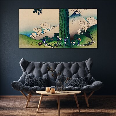 Japanese village with a volcano Print on canvas