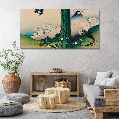 Japanese village with a volcano Print on canvas