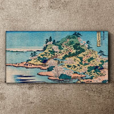 Mountain landscape with flowering trees Canvas wall art