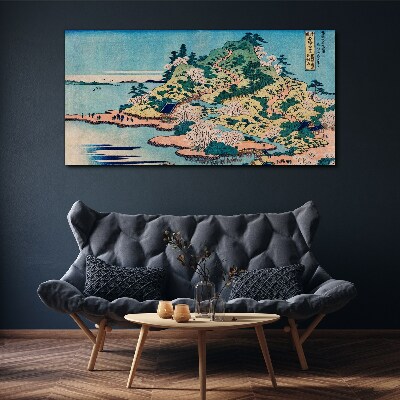 Mountain landscape with flowering trees Canvas wall art